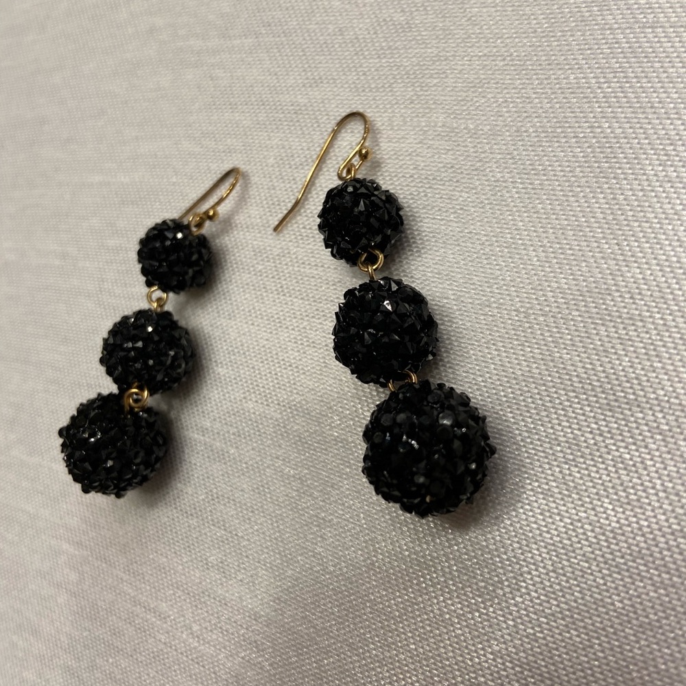 Black Rhinestone 3 Ball Drop Earrings